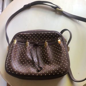 Judith Leifer Women’s Vintage Brown Leather Handbag with Brass Studs